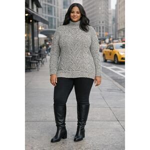 Old Navy Mock Neck Cable Knit Tunic Sweater Womens Size XXL Gray Marl